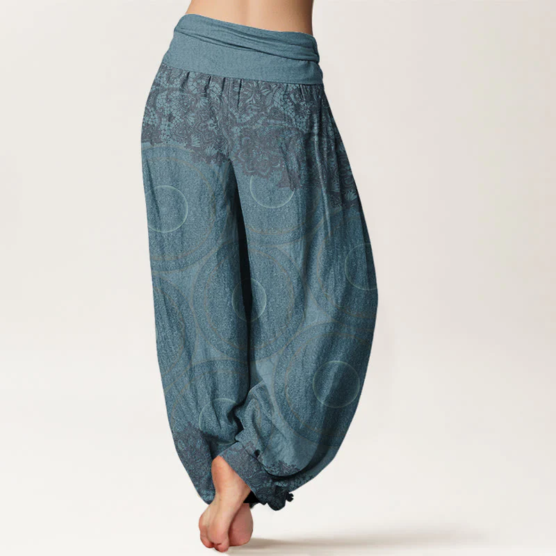 Pantaloni harem da donna con elastico in vita, in cotone, casual, con fiori e bussola, motivo Buddha Stones - Image 3