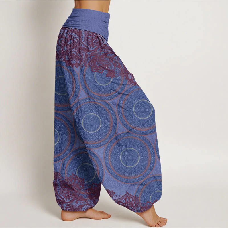 Pantaloni harem da donna con elastico in vita, in cotone, casual, con fiori e bussola, motivo Buddha Stones - Image 9