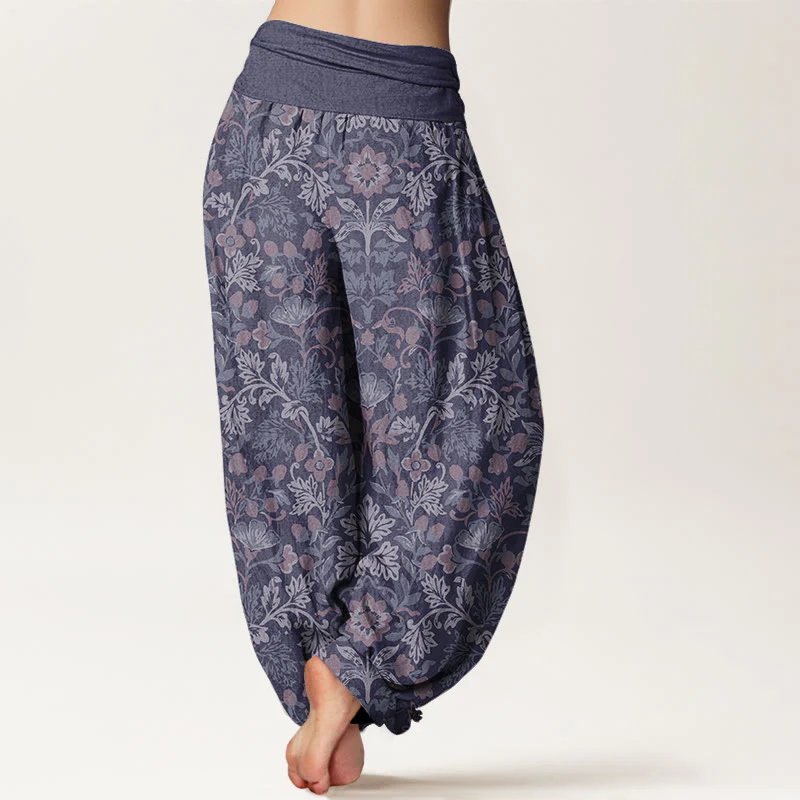 Pantaloni harem da donna con elastico in vita, in cotone, casual, motivo floreale e foglie di vite, motivo Buddha Stones - Image 10