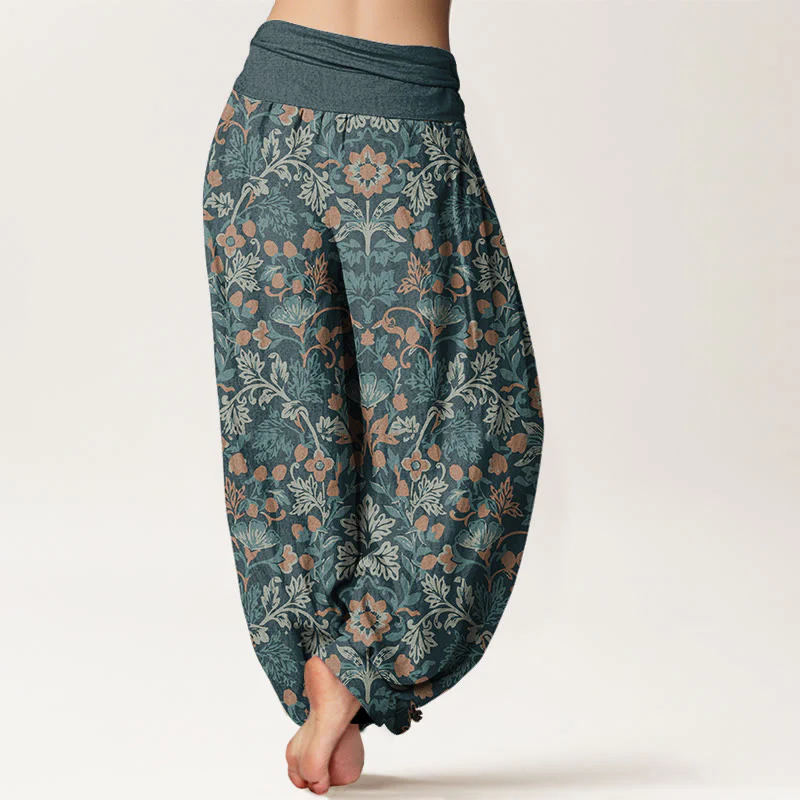 Pantaloni harem da donna con elastico in vita, in cotone, casual, motivo floreale e foglie di vite, motivo Buddha Stones - Image 3
