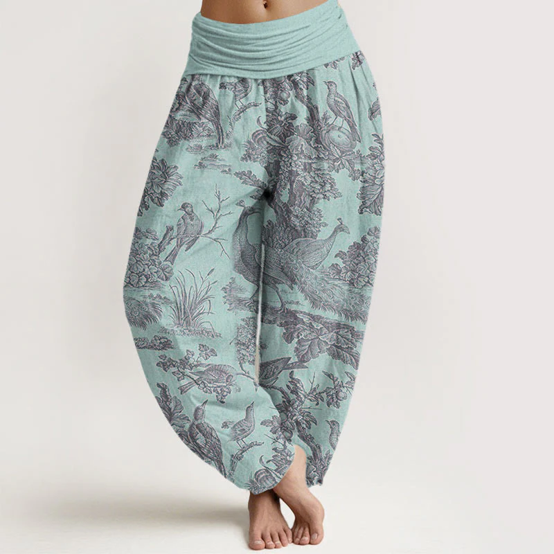 Pantaloni harem da donna con elastico in vita, motivo Buddha Stones Cotton Birds Trees Branches - Image 5