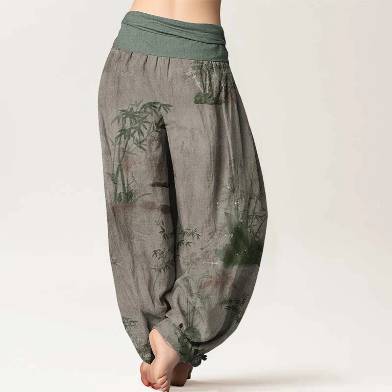 Pantaloni harem da donna con elastico in vita, in cotone, casual, in bambù, con pittura a inchiostro e pietre Buddha Stones - Image 7