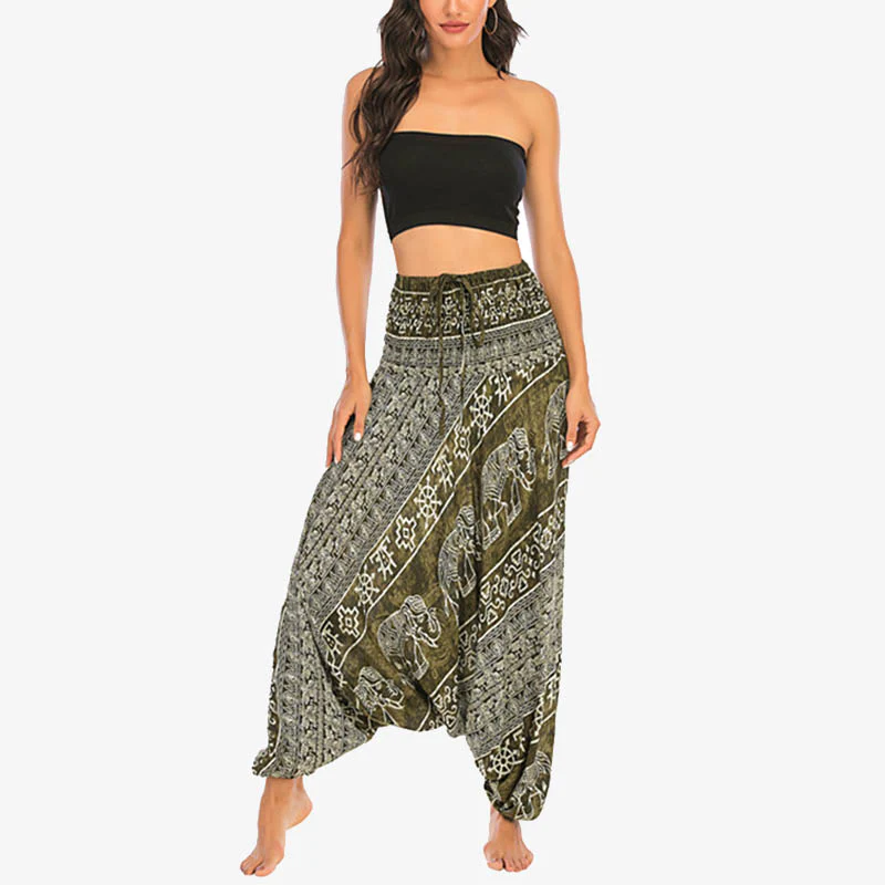 Pantaloni harem larghi e arricciati con motivo a elefante, tuta da yoga da donna, stile Buddha Stones, due stili - Image 11