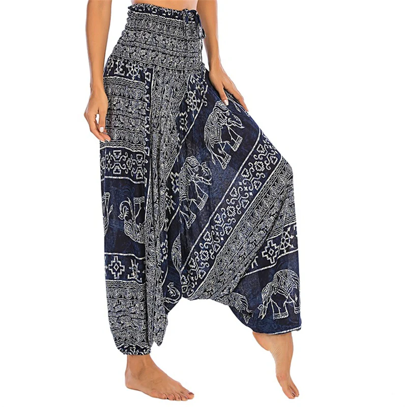 Pantaloni harem larghi e arricciati con motivo a elefante, tuta da yoga da donna, stile Buddha Stones, due stili - Image 32