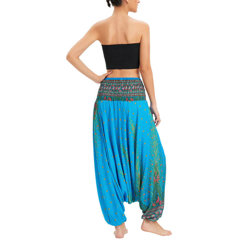 Pantaloni harem larghi e arricciati in piuma di pavone, pantaloni a vita alta, tuta, Buddha Stones Two Style - Image 10