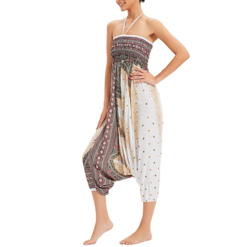 Pantaloni harem larghi e arricciati in piuma di pavone, pantaloni a vita alta, tuta, Buddha Stones Two Style - Image 6