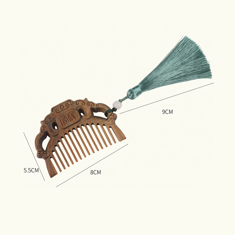 Pettine con nappa di cura inciso a forma di fiore di peonia volpe sandalo verde - Image 20