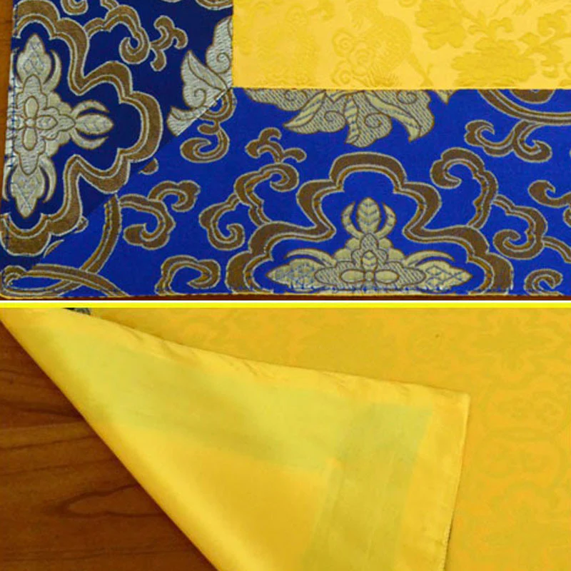 Runner da tavolo con simboli di buon auspicio e motivo a drago Vajra, motivo di preghiera in broccato - Image 13