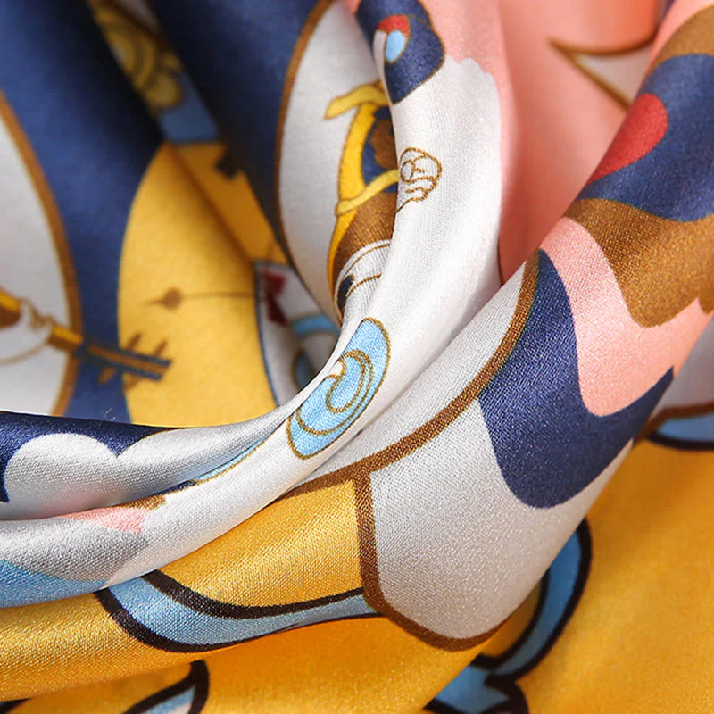 Sciarpa per capelli al collo in seta di gelso al 100%, motivo: Buddha Stones , scena pastorale, mongolfiera, fiori primaverili - Image 21