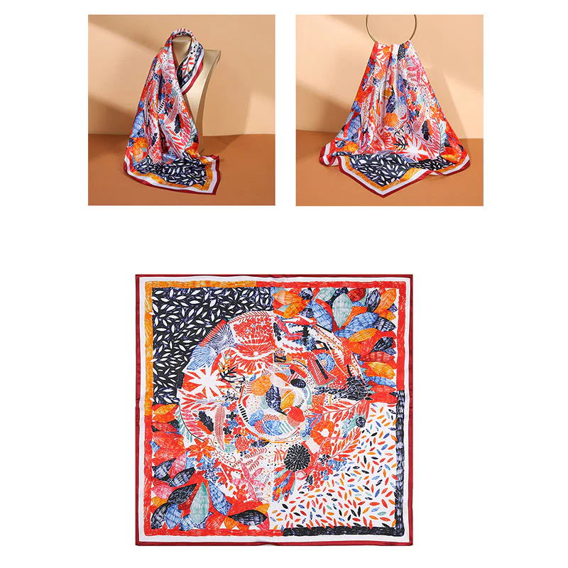 Sciarpa per capelli al collo in seta di gelso al 100%, motivo: Buddha Stones , scena pastorale, mongolfiera, fiori primaverili - Image 24