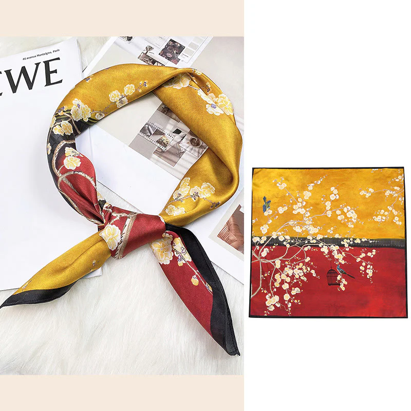 Sciarpa per capelli al collo in seta di gelso al 100%, motivo: Buddha Stones , scena pastorale, mongolfiera, fiori primaverili - Image 27
