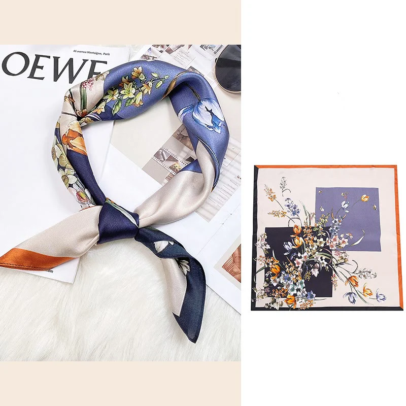 Sciarpa per capelli al collo in seta di gelso al 100%, motivo: Buddha Stones , scena pastorale, mongolfiera, fiori primaverili - Image 30