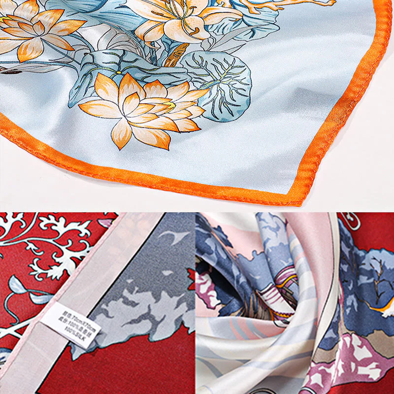 Sciarpa per capelli al collo in seta di gelso al 100%, motivo: Buddha Stones , scena pastorale, mongolfiera, fiori primaverili - Image 37